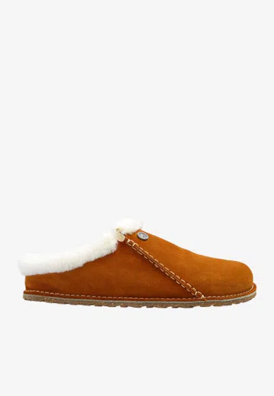 Birkenstock Zermatt Shearling Suede Slippers In Orange