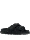 Birkenstock Double Strap Faux Fur Flat Sandals In Black