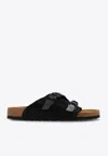 Birkenstock Zurich Double-strap Suede Slides In Black