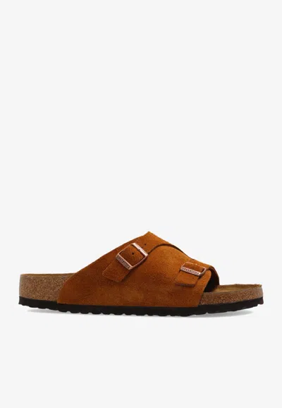 Birkenstock Zurich Double Strap Suede Slides In Brown