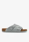 Birkenstock Zurich Double-strap Suede Slides In Sage