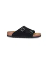 Birkenstock Zurich Double-strap Leather Slides In Black  