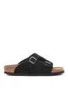 Birkenstock Zurich Double-strap Leather Slides In Black