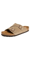 Birkenstock Zurich Double-strap Leather Slides In Taupe