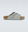 Birkenstock Zurich Double-strap Suede Slides In Grey