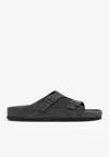 Birkenstock Zürich Double-buckle Suede Slides In Gray