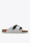 Birkenstock Zurich Tech Double-strap Suede Slides In Cream