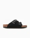 Birkenstock Zurich Double-strap Suede Slides In Black