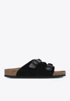 Birkenstock Zurich Double-strap Suede Slides In Black