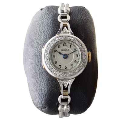 Pre-owned Birks 14kt Solid White Gold Ladies Art Deco Two Tone Watch Circa 1920's
