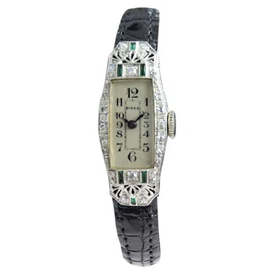 Pre-owned Birks Of Canada Platinum Diamond Emerald Art Deco Ladies Watch, Circa 1930s In Green