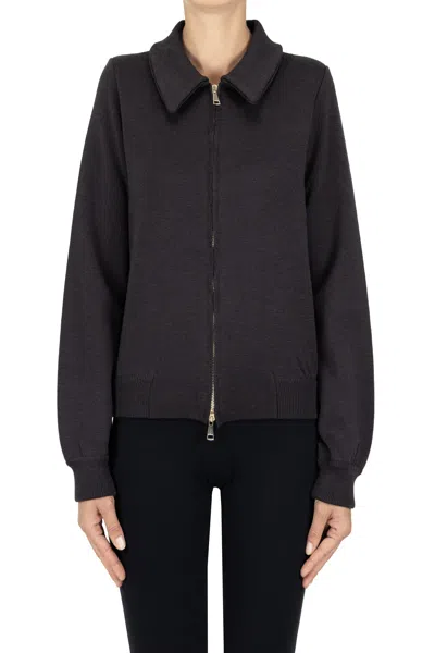 Biroyal Zippered Cardigan Jacket In Dark Brown
