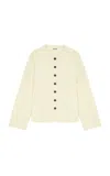 Birrot Collarless Cardigan Jacket In White