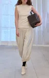 Birrot Draped Sleeveless Top In White
