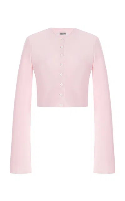 Birrot Exclusive Lay2 Cropped Bonded Crepe Cardigan In Pink