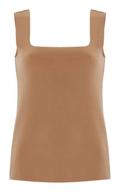 Birrot Exclusive Lay2 Sleeveless Bonded Crepe Top In Brown