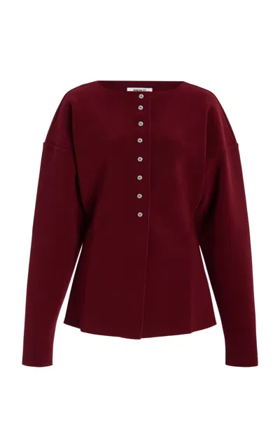 Birrot Exclusive Lay3 Bonded Crepe Cardigan In Burgundy