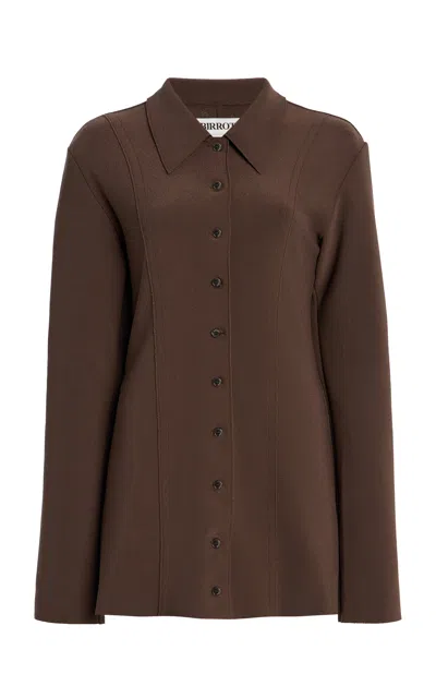 Birrot Lay2 Fitted Button-down Crepe Top In Brown