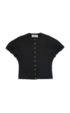 Birrot Puff-sleeve Bonded Crepe Top In Black