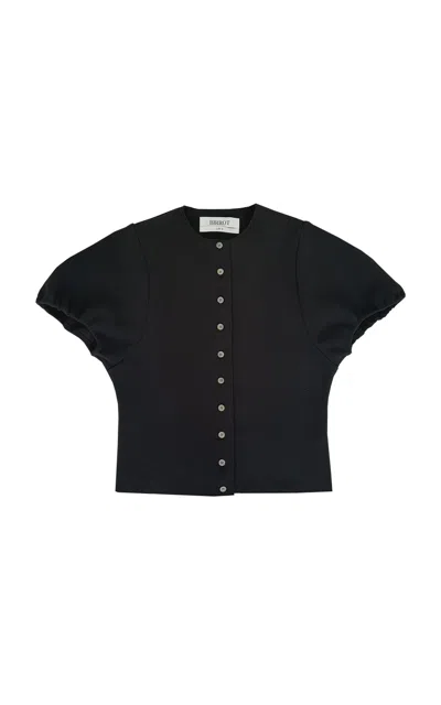 Birrot Puff-sleeve Bonded Crepe Top In Black