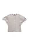 Birrot Puff-sleeve Bonded Crepe Top In Ivory