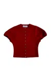 Birrot Puff-sleeve Bonded Crepe Top In Red