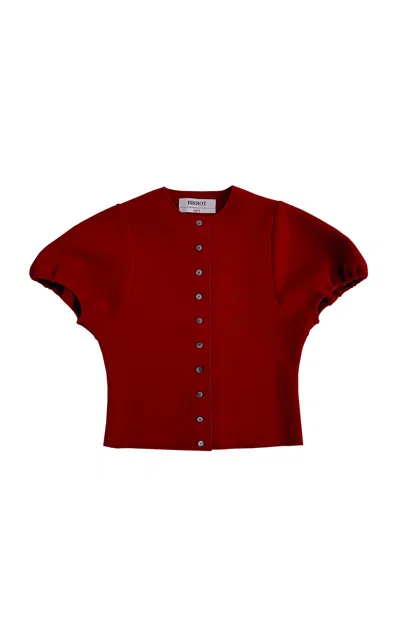 Birrot Puff-sleeve Bonded Crepe Top In Red