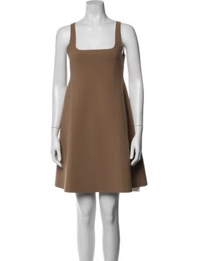 Pre-owned Birrot Square Neckline Knee-length Dress In Brown