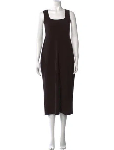 Pre-owned Birrot Square Neckline Midi Length Dress In Brown