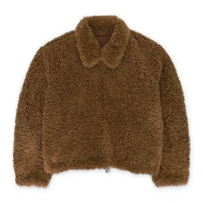 Birth Of A Royal Child Blue Carved Leather Fur Jacket In Brown