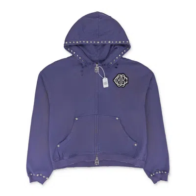 Birth Of A Royal Child Purple Pearl Studded Boxy Zip Hoodie In Blue