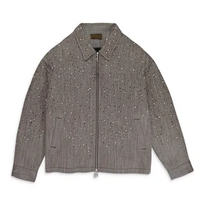 Birth Of A Royal Child Rhinestone Zipper Brown Work Jacket In Gray