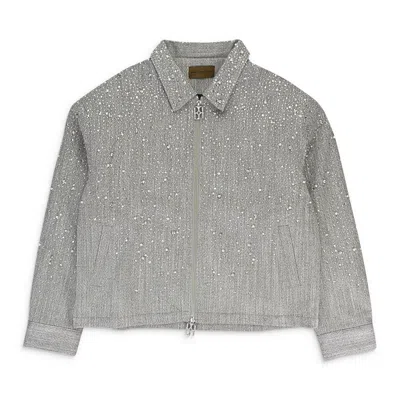 Birth Of A Royal Child Rhinestone Zipper Light Grey Work Jacket