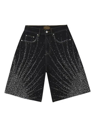 Birth Of Royal Child 20k Diamond Starlight Denim Shorts In Black
