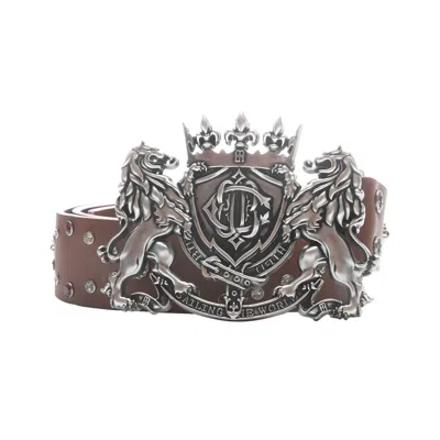 Pre-owned Birth Of Royal Child Lion Medal Leather Belt 'brown' | Men's Size L
