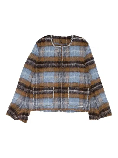 Birth Of Royal Child Pearl-embellished Plaid Jacket In Brown