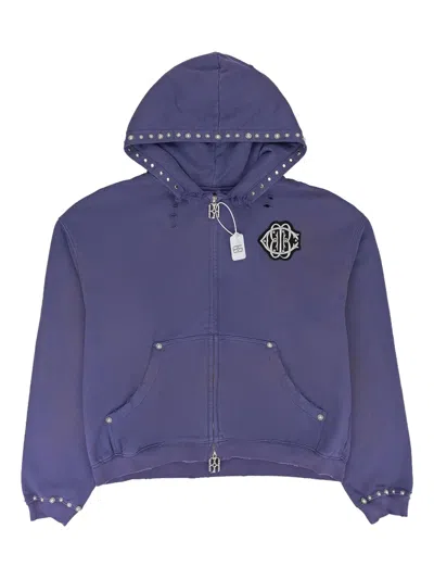 Birth Of Royal Child Pearl-studded Zip Hoodie In Blue