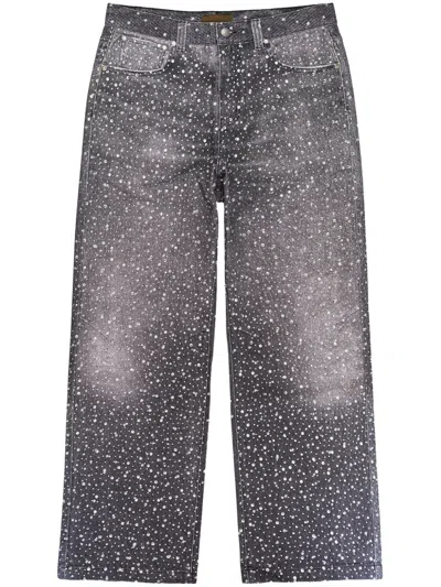 Birth Of Royal Child Rhinestone-embellished "black" Straight Jeans In Grey