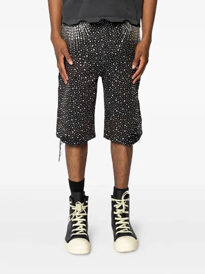 Birth Of Royal Child Rhinestone-embellished Denim Shorts In Black
