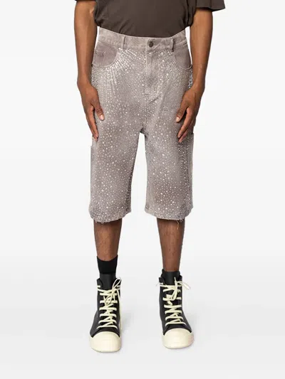 Birth Of Royal Child Rhinestone-embellished Denim Shorts In Gray
