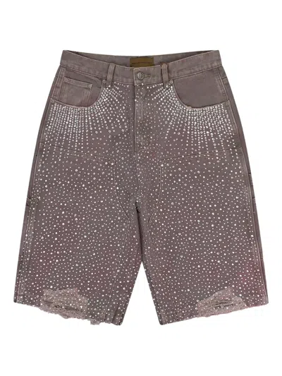 Birth Of Royal Child Rhinestone-embellished Frayed Shorts In Purple