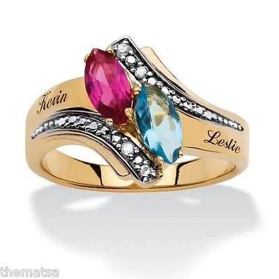 Pre-owned Birthstone Personalized  18k Gold Over Sterling Silver Ring Size 6,7,8,9,10