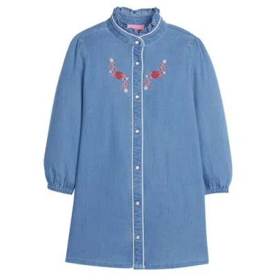 Bisby Kids' Chambray Jen Dress In Chambray & Thistle Embroidery