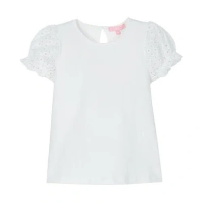 Bisby Kids' Contrast Sleeve Tee In White Eyelet