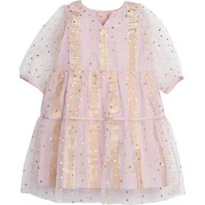 Bisby Kids' Madaket Dress In Pink Metallic Stars/stripes