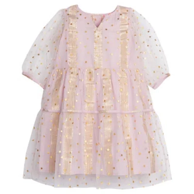 Bisby Babies'  Kids' Madaket Dress In Pink Metallic Stars/stripes