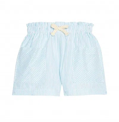 Bisby Kids' Patch Pocket Shorts In Aqua Sparkle Seersucker In Blue
