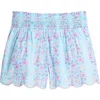 Bisby Kids' Shirred Scallop Shorts In Marguerite Floral Aqua