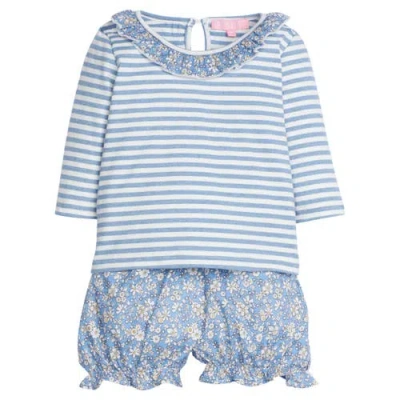 Bisby Babies'  Kids' Striped Floral Bloomer Set In Roland Floral Blue