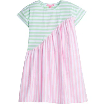 Bisby Babies'  Kids' Swoop Dress In Pink & Green Stripe